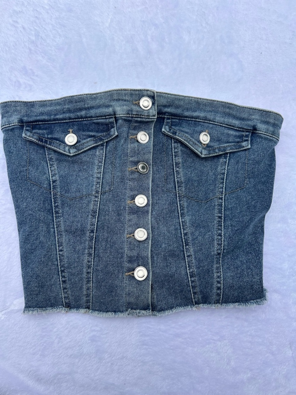 Timing Dark Blue Denim Strapless Corset Tank Top